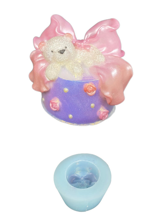 Resin Mold Cute Bear Bowknot Cake - Silicone Mould for Epoxy Plaster Art