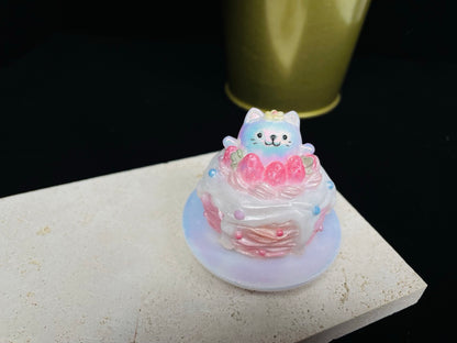 Kawaii Cat Strawberry Cake Decoration