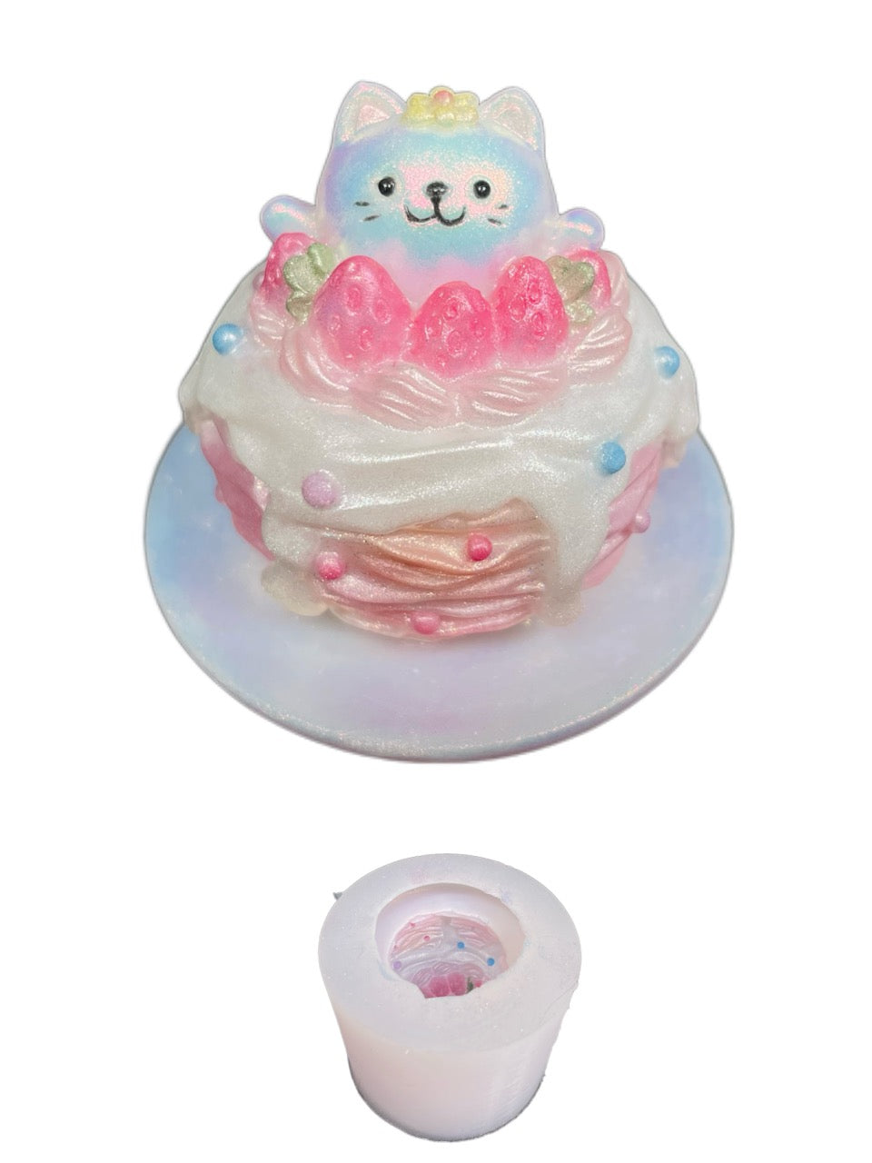 Kawaii Cat Cake Silicone Mold for Resin | Strawberry Dessert Epoxy Mold | Cute DIY Craft Tool