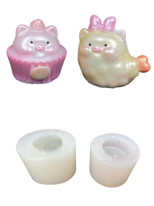 DIY Cute Piggy Dessert Series Silicone Molds - Resin/Epoxy/Plaster/Clay Mold Set (Cupcake Pig & Shrimp Pig)