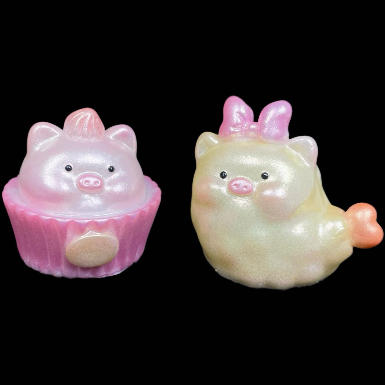 Cute Piggy Dessert Duo - Shimmering Epoxy Resin Figures (Cupcake Pig & Shrimp Pig)